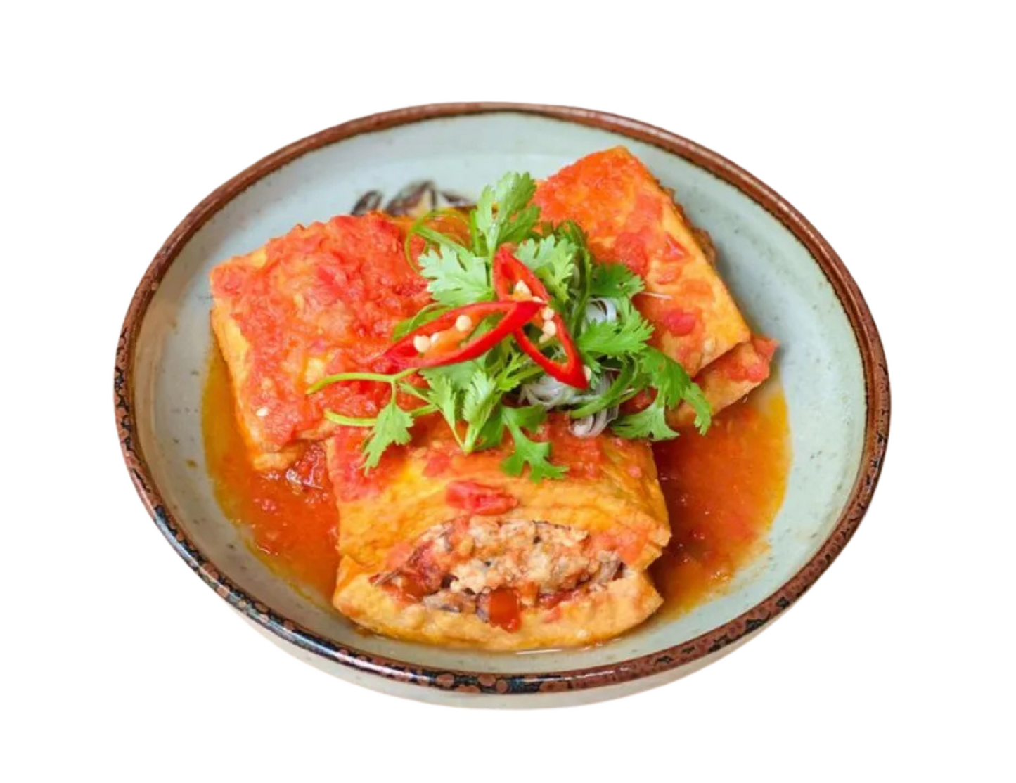 Cơm Đậu Hủ Nhồi Thịt Sốt Cà Chua (Stuffed Tofu in Tomato Sauce with Rice)