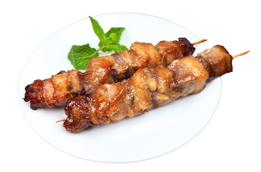 Heo Xiên Nướng Mật Ong + Muối Ớt Đỏ (Honey Soy Pork Skewer with Hot Chili Sauce)